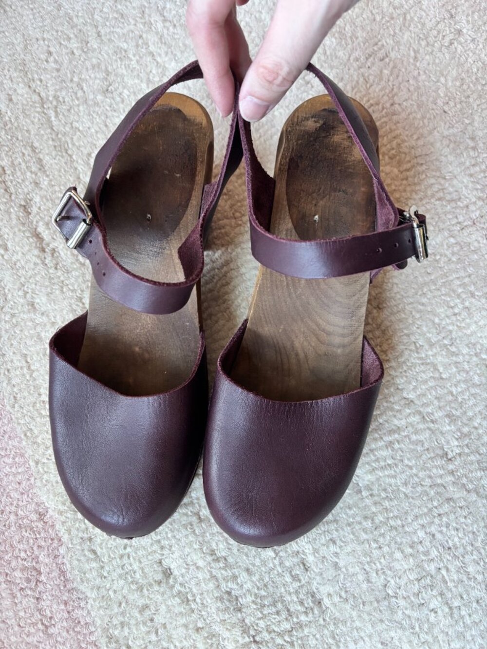 Swedish Wooden Heeled Clogs - Wine/Eggplant Color W42